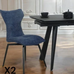 Chaise bleue pivotante en velours avec passepoil (lot de 2) LOMBARDIE