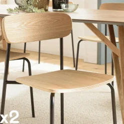 Chaise bois et métal noir style écolier (lot de 2) TIM