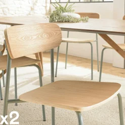 Chaise bois et métal vert pale style écolier (lot de 2) TIM