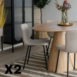 Chaise bouclette beige pieds métal noir (lot de 2) LOTA