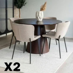Chaise bouclette beige pieds noirs montants (lot de 2) SAVONE