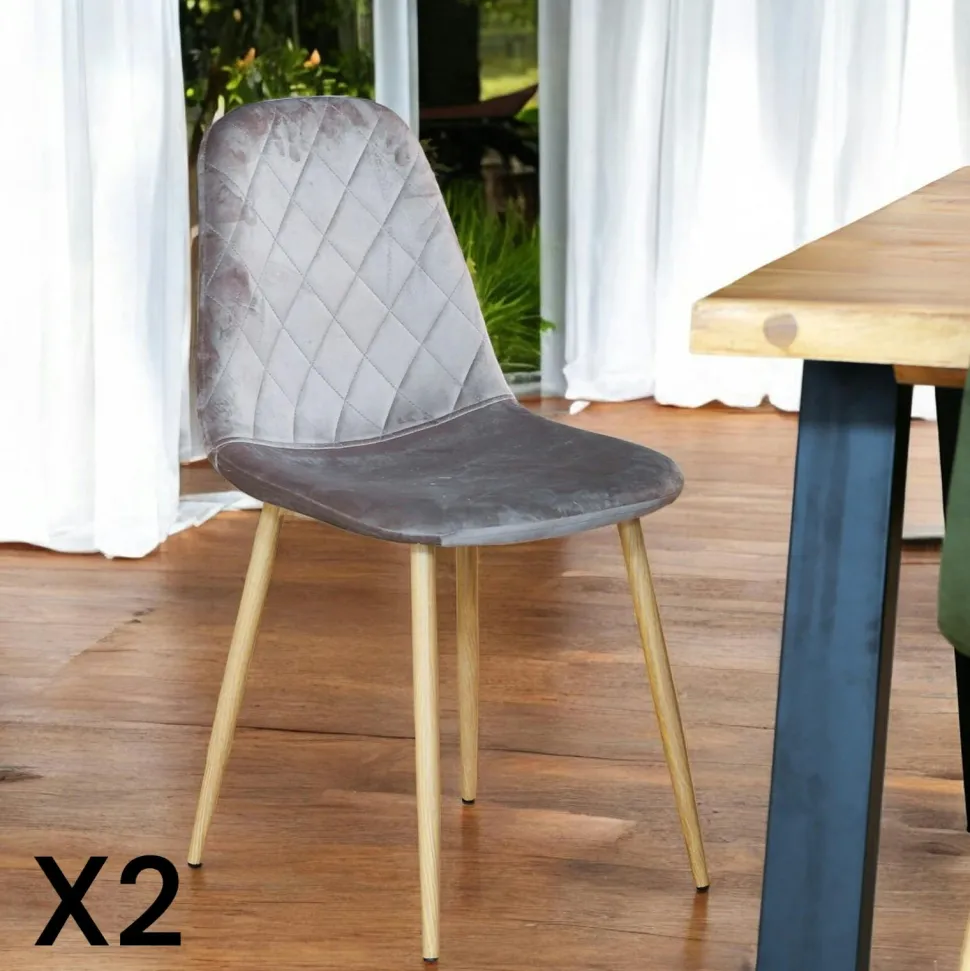 Chaise capitonnée velours gris taupe HAWAI (lot de 2)