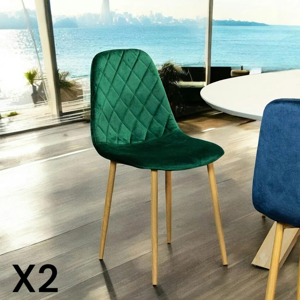 Chaise capitonnée velours gris taupe HAWAI (lot de 2)