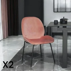 Chaise contemporaine en velours rose pâle FLORENCE (lot 2)