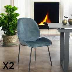 Chaise contemporaine en velours bleu glacier FLORENCE (lot 2)