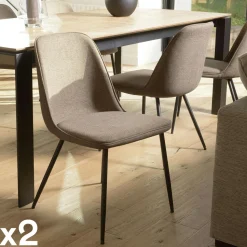 Chaise contemporaine tissu marron dossier droit (lot de 2) TIM