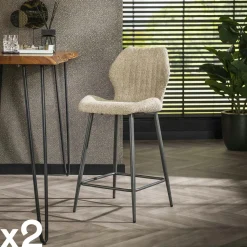 Chaise de bar beige en bouclette avec repose-pieds (lot de 2) GALWAY