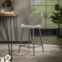 Chaise de bar beige en bouclette avec repose-pieds (lot de 2) GALWAY