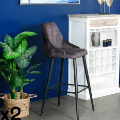 Chaise de bar beige en bouclette avec repose-pieds (lot de 2) GALWAY