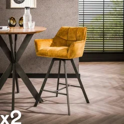 Chaise de bar confortable en bouclette sable avec fonction pivotante (lot de 2) MELBOURNE