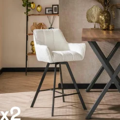 Chaise de bar confortable en bouclette blanche avec fonction pivotante (lot de 2) MELBOURNE