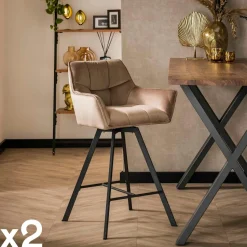 Chaise de bar confortable en velours cannelle avec fonction pivotante (lot de 2) MELBOURNE