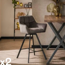 Chaise de bar confortable en velours cannelle avec fonction pivotante (lot de 2) MELBOURNE