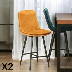 Chaise de bar en velours gris à double coussinage (lot de 2) OKA