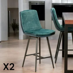 Chaise de bar en velours gris à double coussinage (lot de 2) OKA