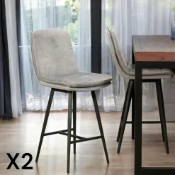 Chaise de bar en velours bleu à double coussinage (lot de 2) OKA