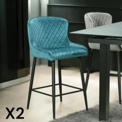Chaise de bar en velours gris (lot de 2) ARLINGTON