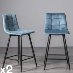 Chaise de bar en velours bleu motif carreaux (lot de 2) ALTA