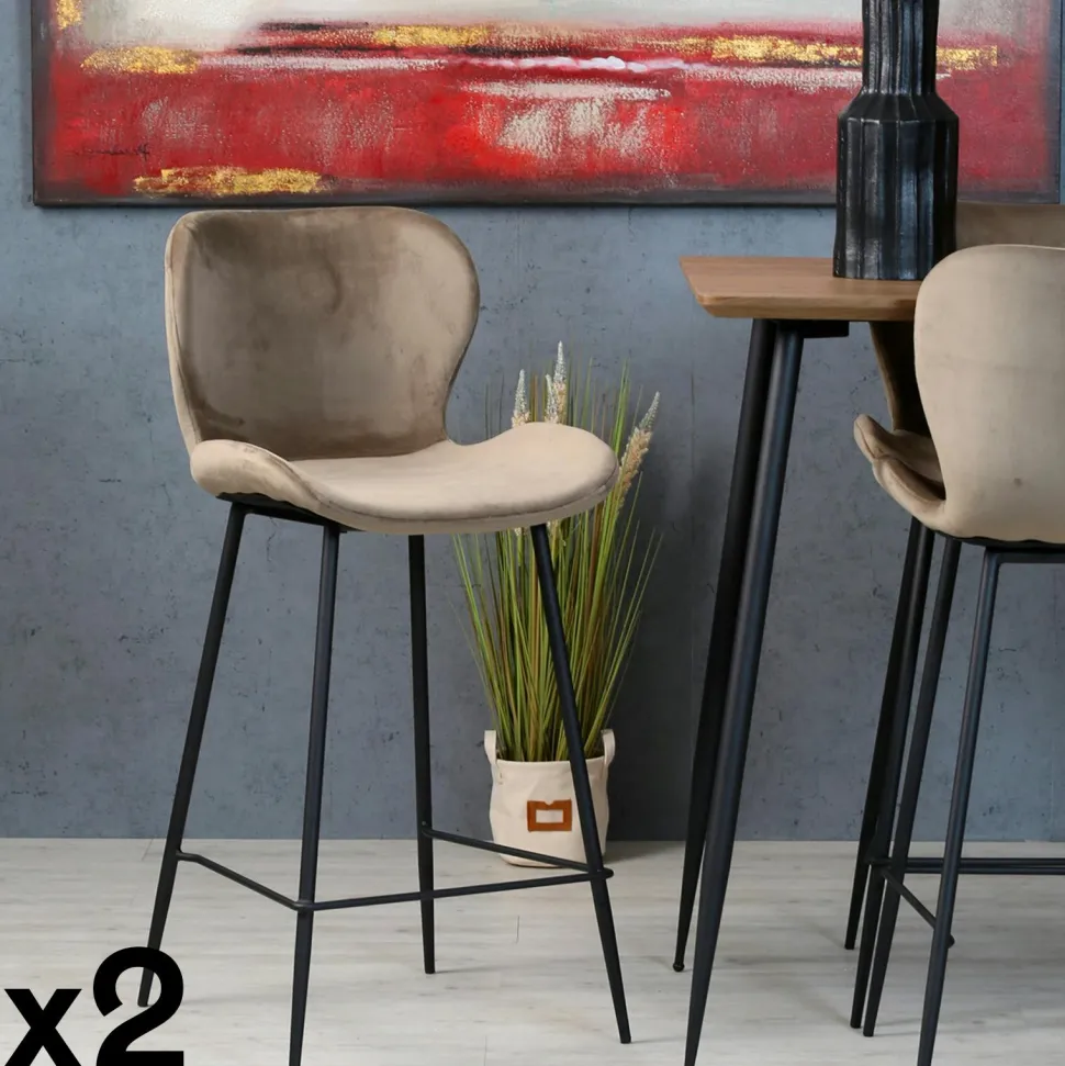 Chaise de bar en velours gris style moderne (lot de 2) MELBOURNE