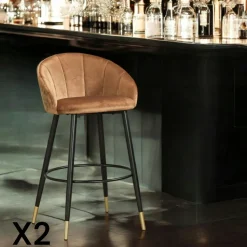 Chaise de bar en velours doré forme coquillage (lot de 2) HAWAI