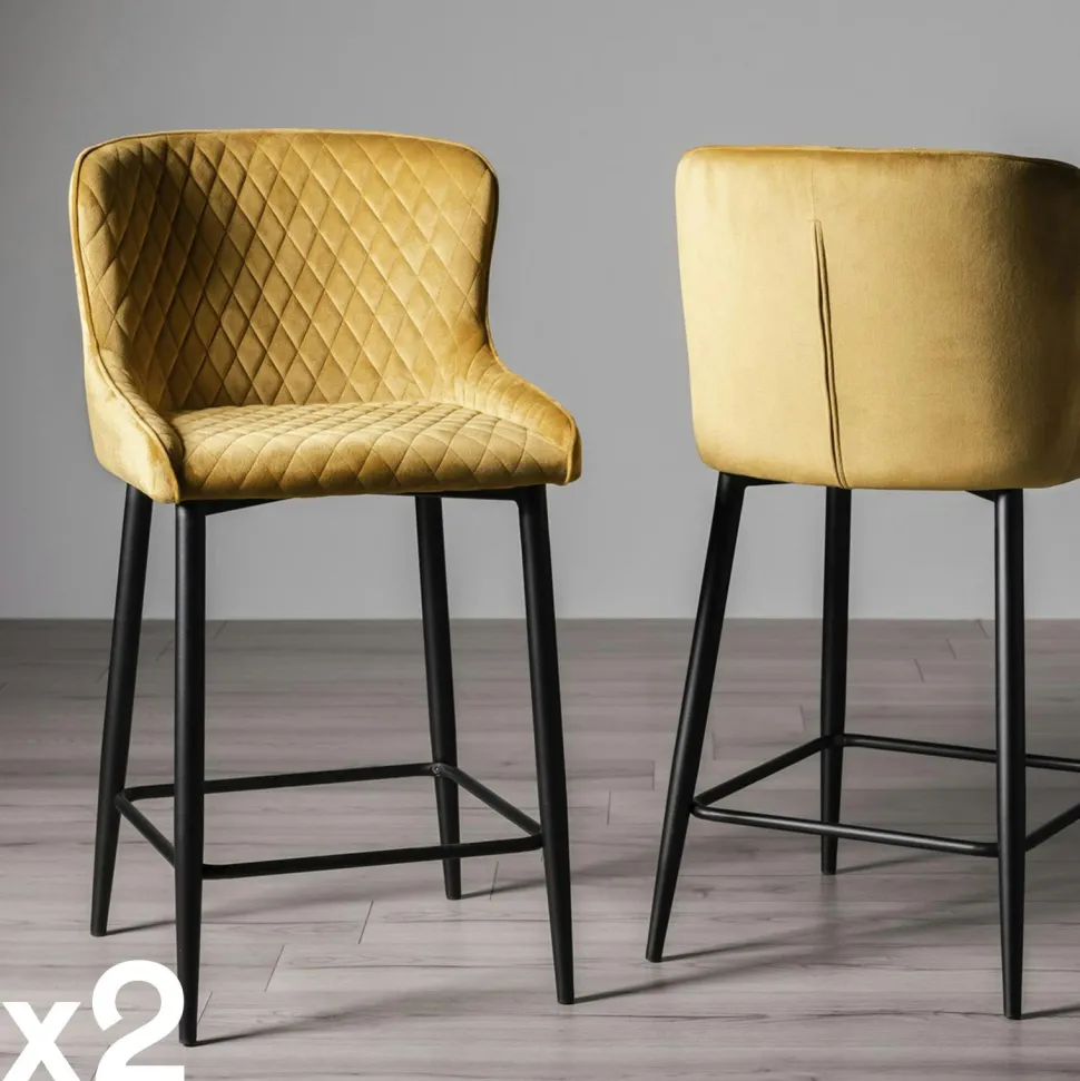 Chaise de bar en velours moutarde (lot de 2) ARLINGTON