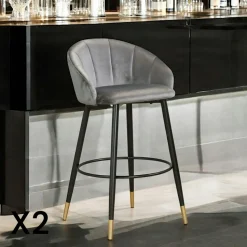 Chaise de bar en velours gris forme coquillage (lot de 2) HAWAI