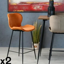 Chaise de bar en velours jaune style moderne (lot de 2) MELBOURNE
