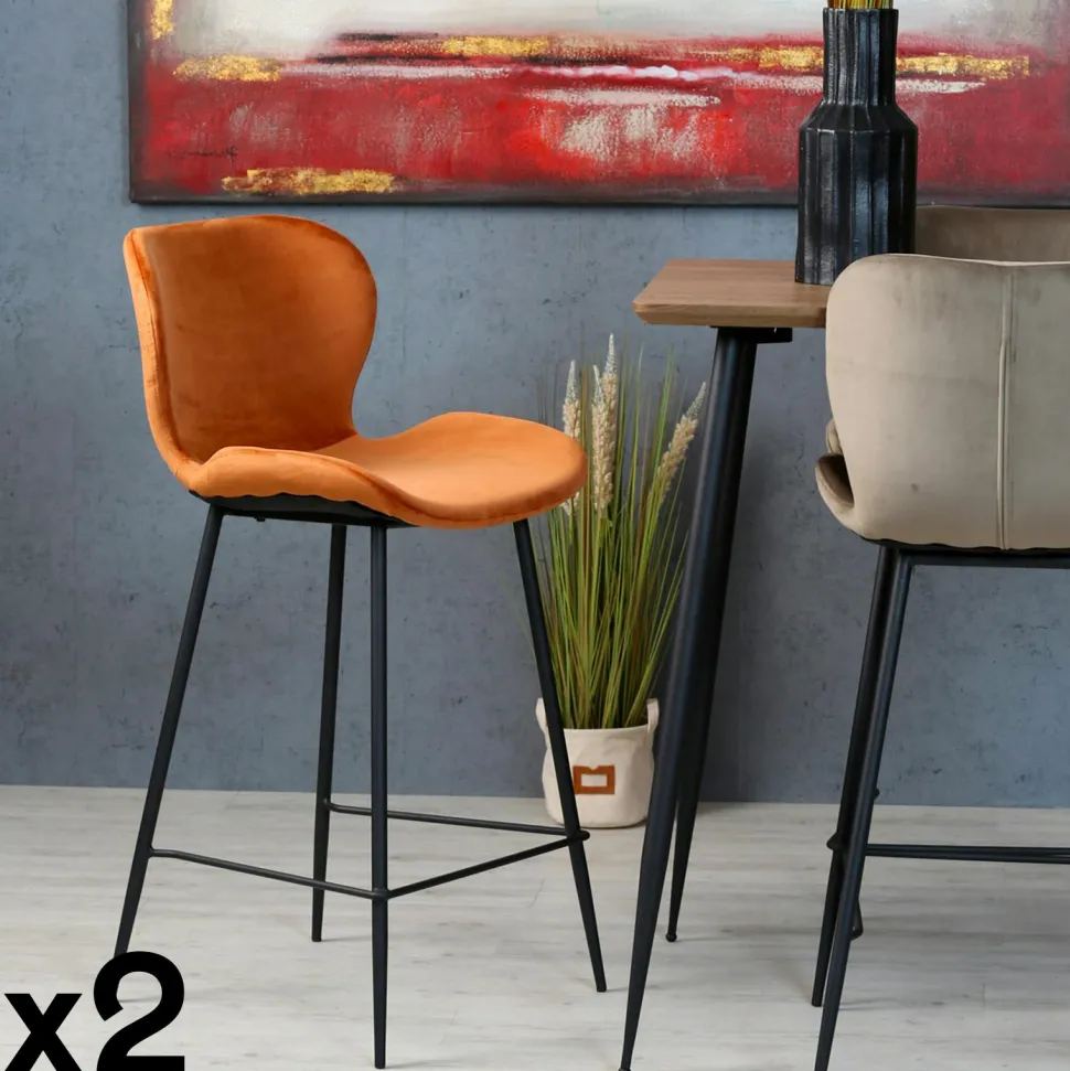 Chaise de bar en velours jaune style moderne (lot de 2) MELBOURNE