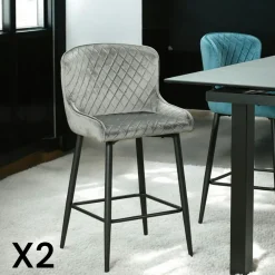 Chaise de bar en velours bleu (lot de 2) ARLINGTON