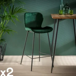Chaise de bar en velours vert MELBOURNE (lot de 2)