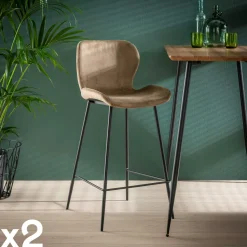 Chaise de bar en velours sable MELBOURNE (lot de 2)