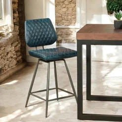 Chaise de bar industrielle bleu foncé SALERNE
