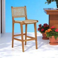 Chaise de bar jardin en teck et résine tressée MENDOZA