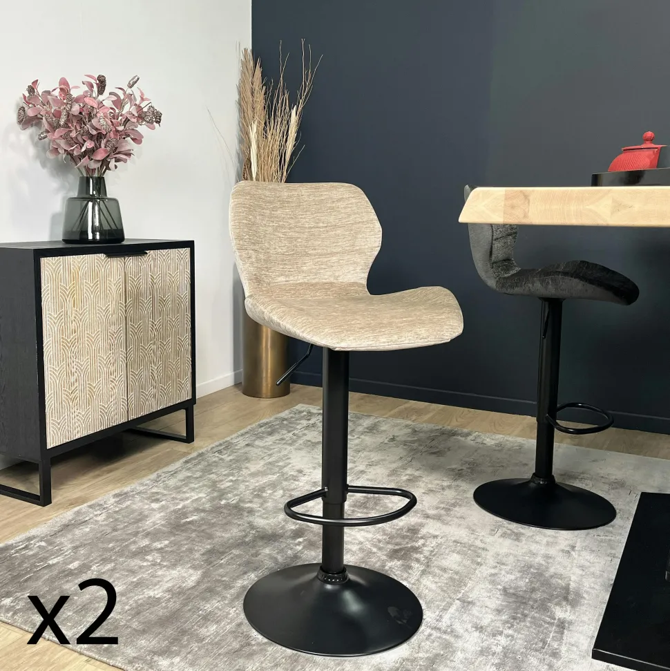 Chaise de bar moderne en velours taupe réglable en hauteur (lot de 2) PALERME