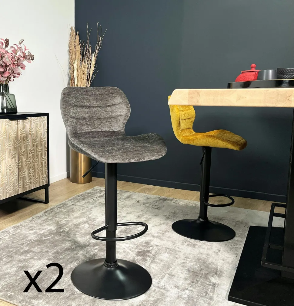 Chaise de bar moderne en velours taupe réglable en hauteur (lot de 2) PALERME