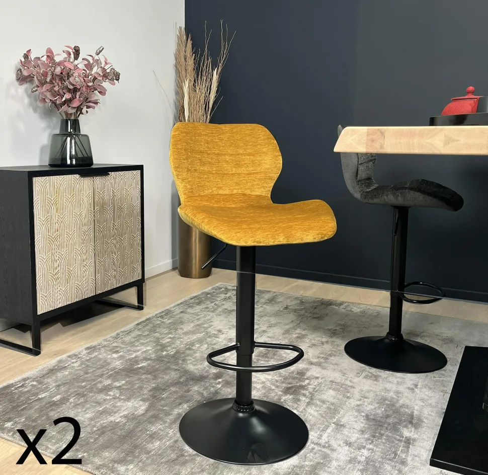 Chaise de bar moderne en velours taupe réglable en hauteur (lot de 2) PALERME