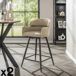Chaise de bar pivotante en bouclette beige (lot de 2) GALWAY
