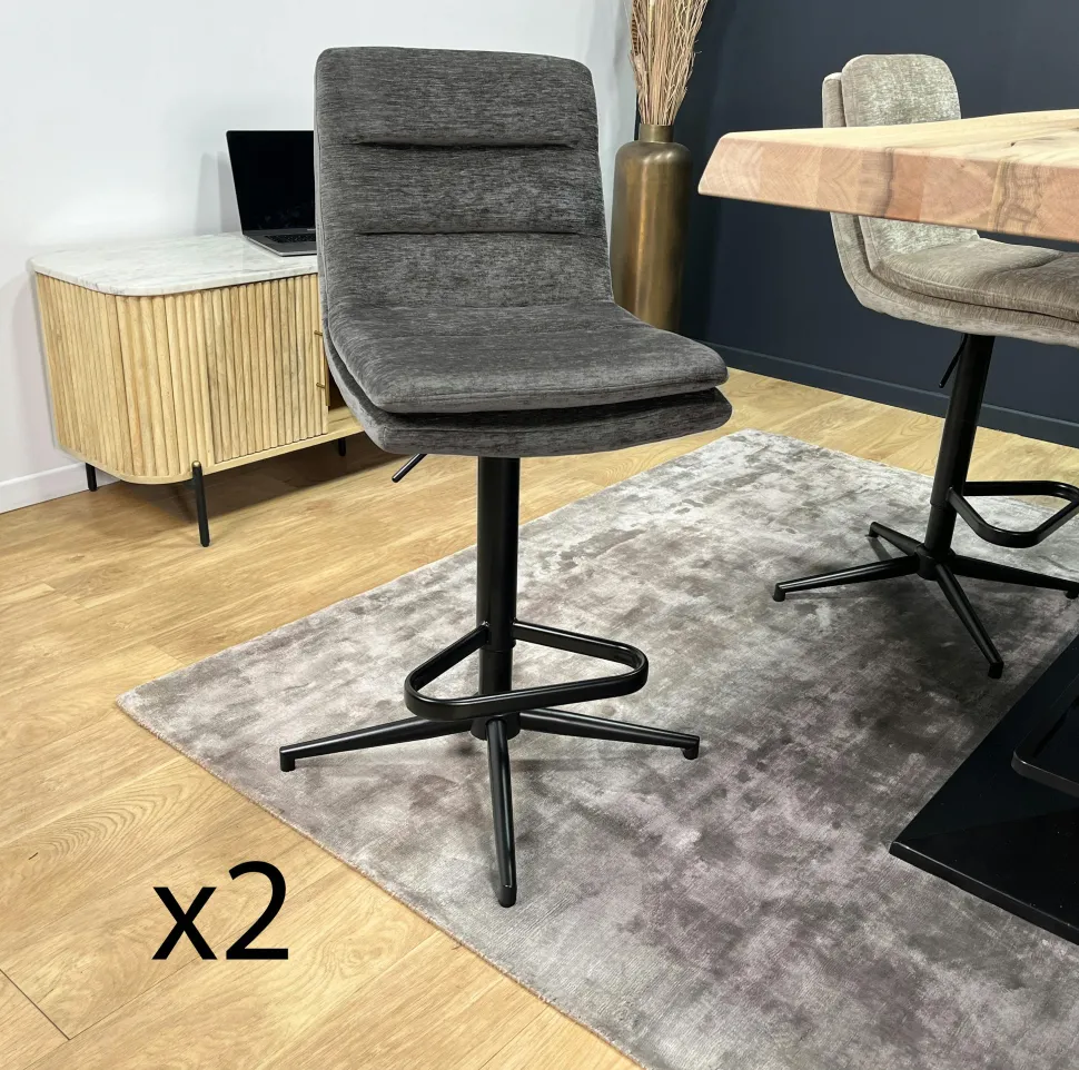 Chaise de bar tissu bouclettes sable réglable en hauteur (lot de 2) PALERME