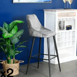 Chaise de bar velours gris (lot de 2) MALMOE