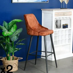Chaise de bar velours gris (lot de 2) MALMOE