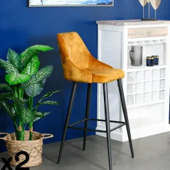 Chaise de bar velours gris (lot de 2) MALMOE