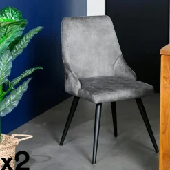 Chaise de bar velours gris (lot de 2) MALMOE