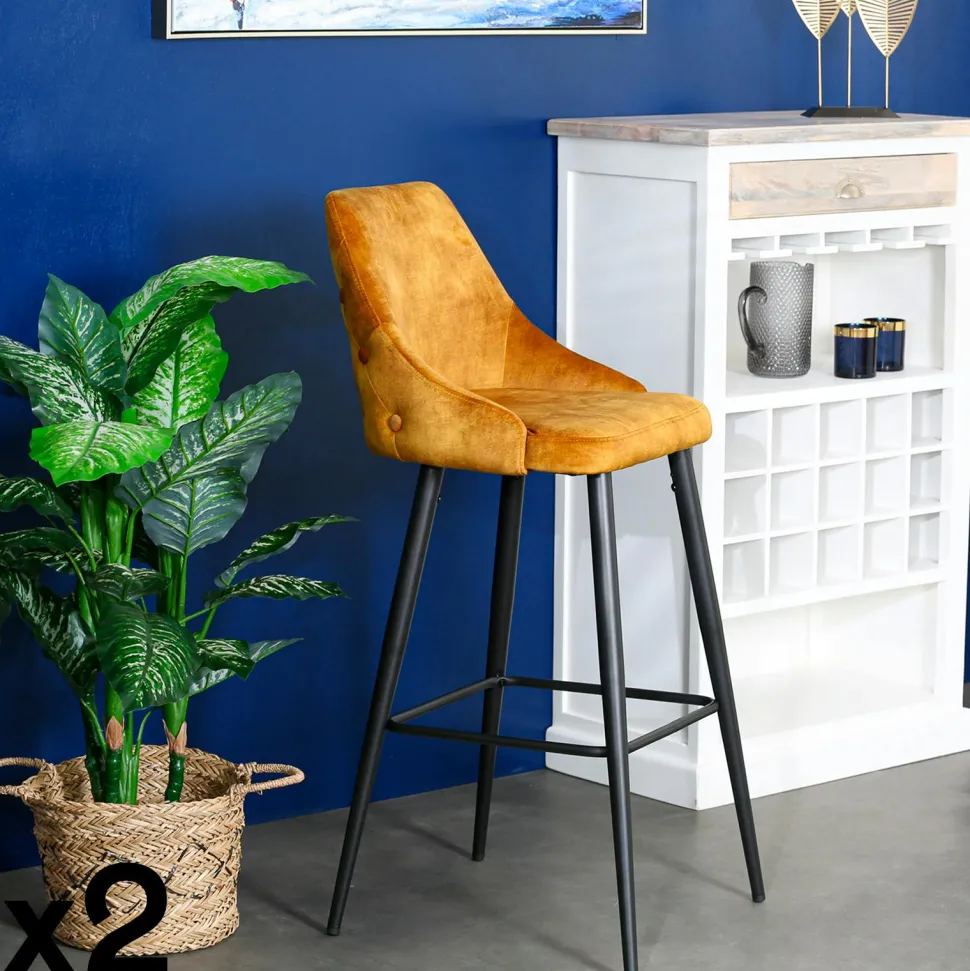 Chaise de bar velours havane (lot de 2) MALMOE