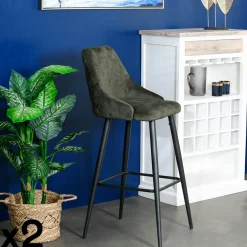 Chaise de bar velours vert kaki (lot de 2) MALMOE