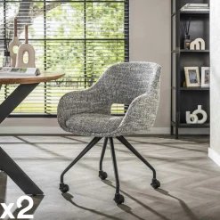 Chaise de bureau à roulettes en tissu gris chiné (lot de 2) CREEK