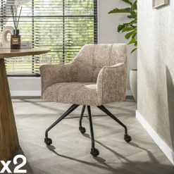 Chaise de bureau à roulettes tissu sable (lot de 2) MELBOURNE