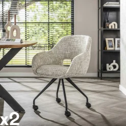 Chaise de bureau à roulettes en tissu gris clair chiné (lot de 2) CREEK
