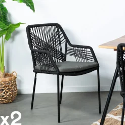 Chaise de jardin assise et dossier tressés couleur naturelle (lot de 2) GIJON