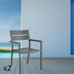 Chaise de jardin avec accoudoirs en aluminium gris ardoise (lot de 2) STOCKHOLM
