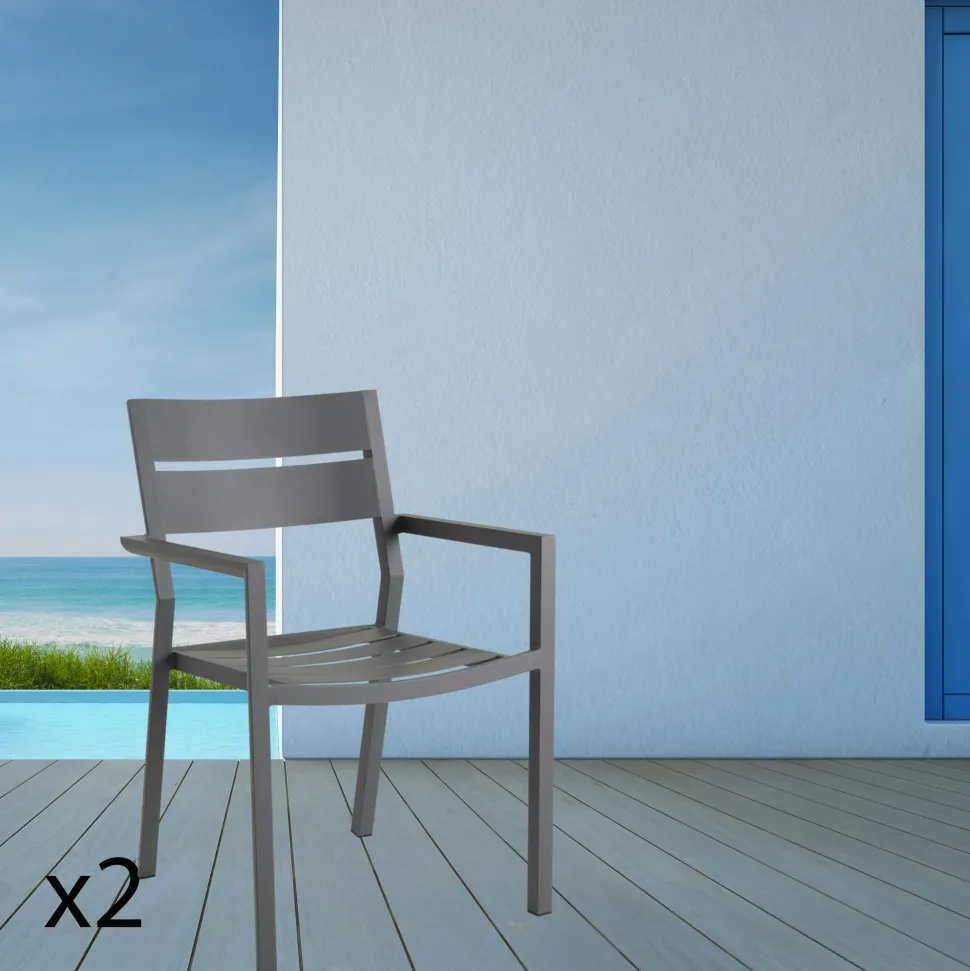 Chaise de jardin avec accoudoirs en aluminium gris ardoise (lot de 2) STOCKHOLM